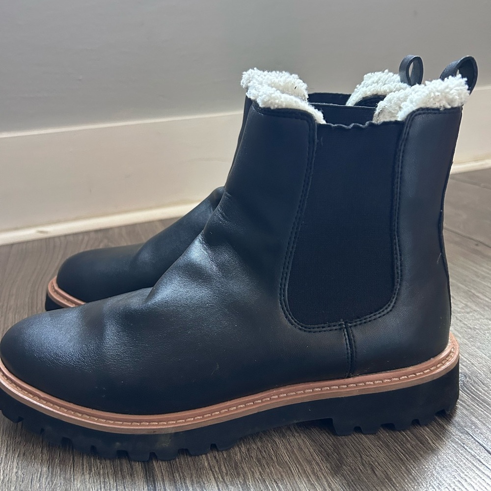 J. Crew Factory Black Leather Boots with Shearling Lining